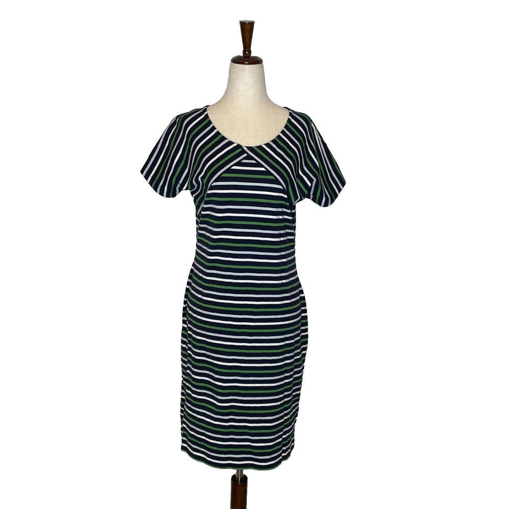Barbour Littlehampton Dress Striped Jersey Short Sleeve Size 6 Navy Blue Green - Picture 2 of 9